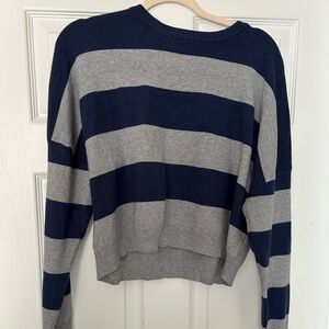 No Boundaries Navy and Gray Striped Pullover